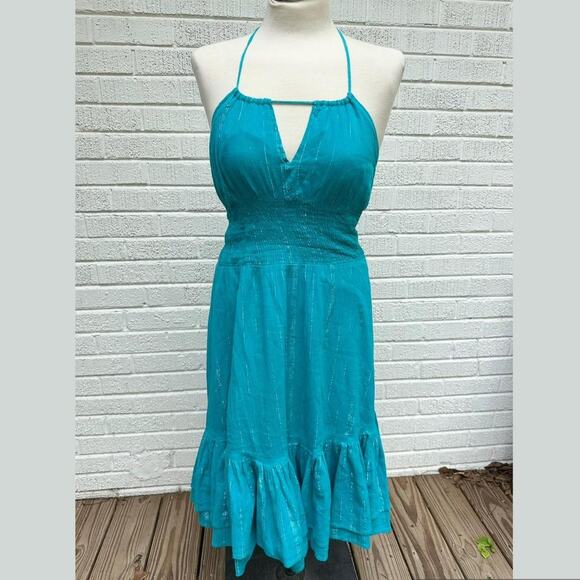 Route 66 Y2K Teal Beach Halter Dress - Picture 1 of 4